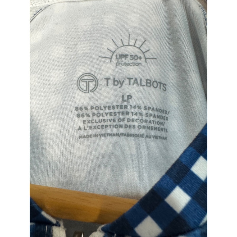 T by Talbots Sunshirt Swim Jacket Blue White Gingham UPF 50+ Large Petite LP - Picture 5 of 7
